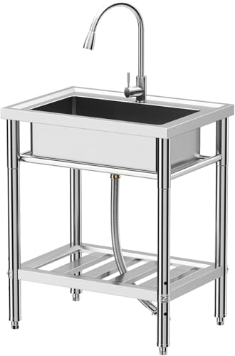 Stainless Steel Utility Sink with Faucet, Freestanding Single Bowl Y312305