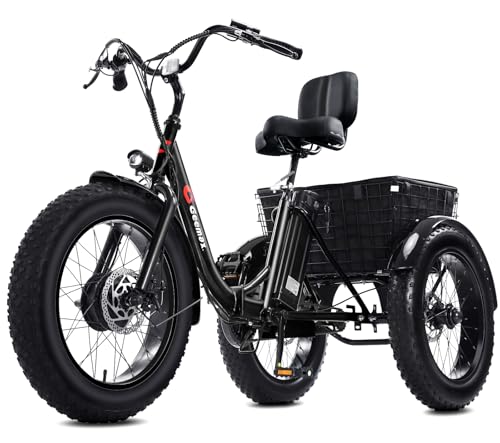 Geemax Electric Tricycle for Adults, 20" x 4.0 Fat Tire Electric Trike, 36V 350W 13Ah Lithium Battery UL Certified, Motorized 3 Wheel Electric Bicycle with Large Basket Outdoor Beach Sonw