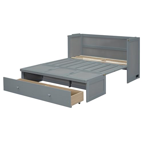 Queen Size Murphy Bed with Drawers and Charging Station, Espresso O1227