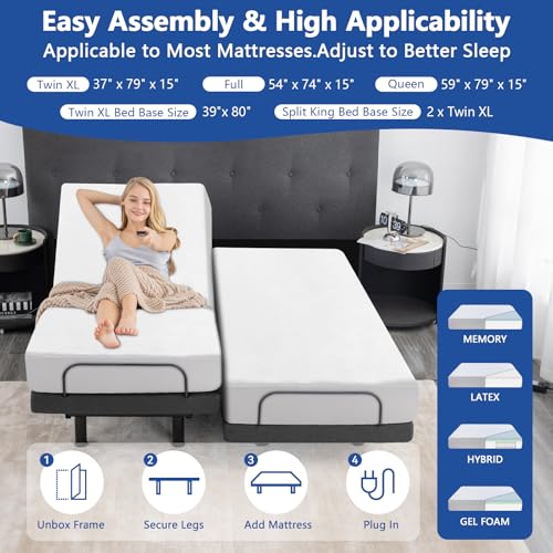 Split King Adjustable Bed Frame with Gel Memory Foam Mattress, Wireless Remote F95930