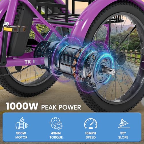 MOONCOOL Electric Trike for Adults, 20" Folding 3-Wheel Ebike, 500W Motor, Removable Battery W50658