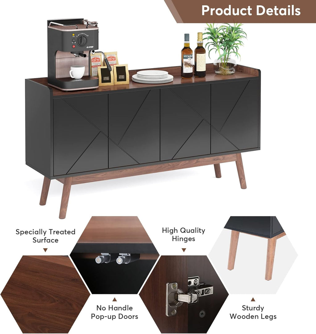 Tribesigns Sideboard Buffet Cabinet with Storage 55", Black P5380