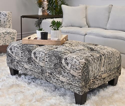 Roundhill Furniture Berliton Fabric Tufted Ottoman, Turkish Charcoal U758