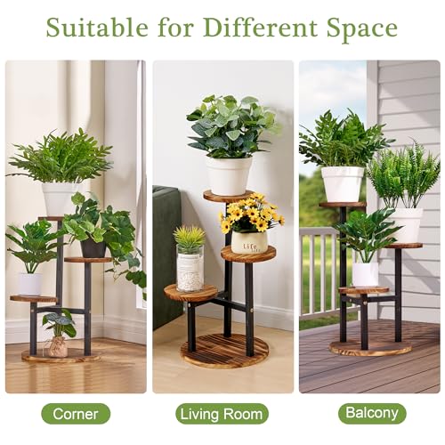 VECELO 3 Tier Plant Stand, Tall Metal Wood Flower Shelf for Multiple Plants F761159