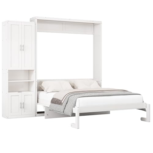 MERITLINE Queen Murphy Bed with Storage Cabinet and Charging Station S5497
