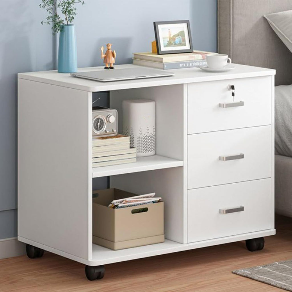 White Office Storage Cabinet with Shelves and 3 Drawers G70998