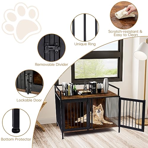 2 Rooms Dog Crate Furniture with Divider, Heavy Duty Indoor Dog Kennel, TV Stand A5274