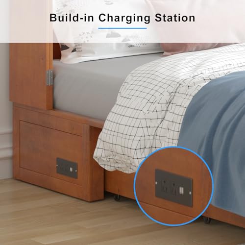 PUREMIND Queen Murphy Bed Cabinet with 2 Storage Drawers and USB Charging Station R5817