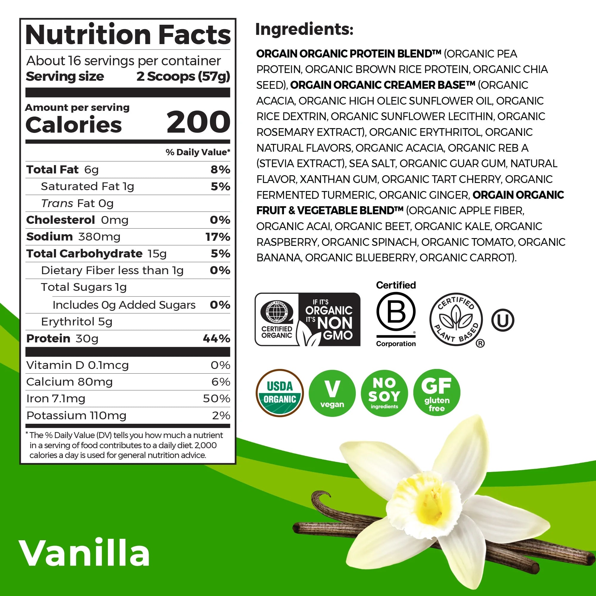 Orgain Organic Vegan Sport Protein Powder, Vanilla, 2.01lb H2906