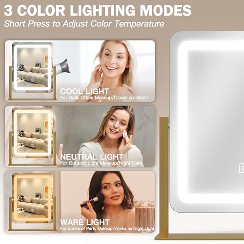 Vanity Mirror with Lights, 12.6"×15" LED Makeup Mirror, Touch Control Dimmable D52089