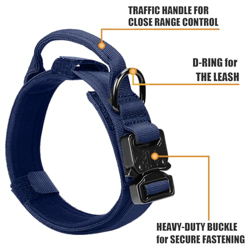 Tactical Dog Collar and Bungee Leash Set with USA Flag, Heavy Duty Metal Buckle, Patches and Airtags Case (M, Green) S540125