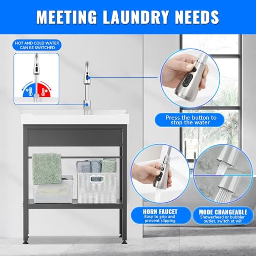 Stainless Steel Utility Sink with Faucet and Drain Kit I168