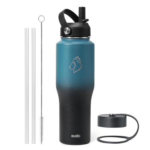 BUZIO 40oz Insulated Tumbler with Handle and Straw Lid, Black M702