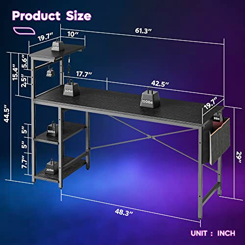 Bestier Gaming Desk with LED Lights, 51.3 Inch Computer Desk Q970