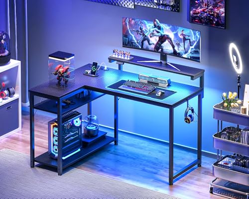 MOTPK L Shaped Gaming Desk with Power Outlet, 43 inch, Black E264