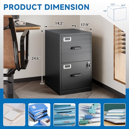 2 Drawer Vertical File Cabinet with Lock for Letter Size, Steel Office Storage Y50014