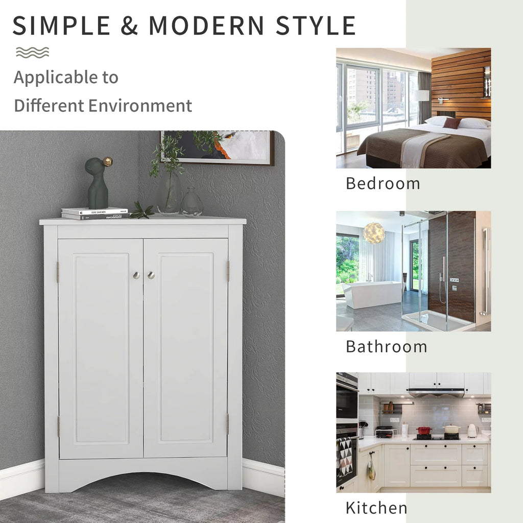 ANTSKU Corner Cabinet with Doors, 2 Adjustable Shelves, White Q2473
