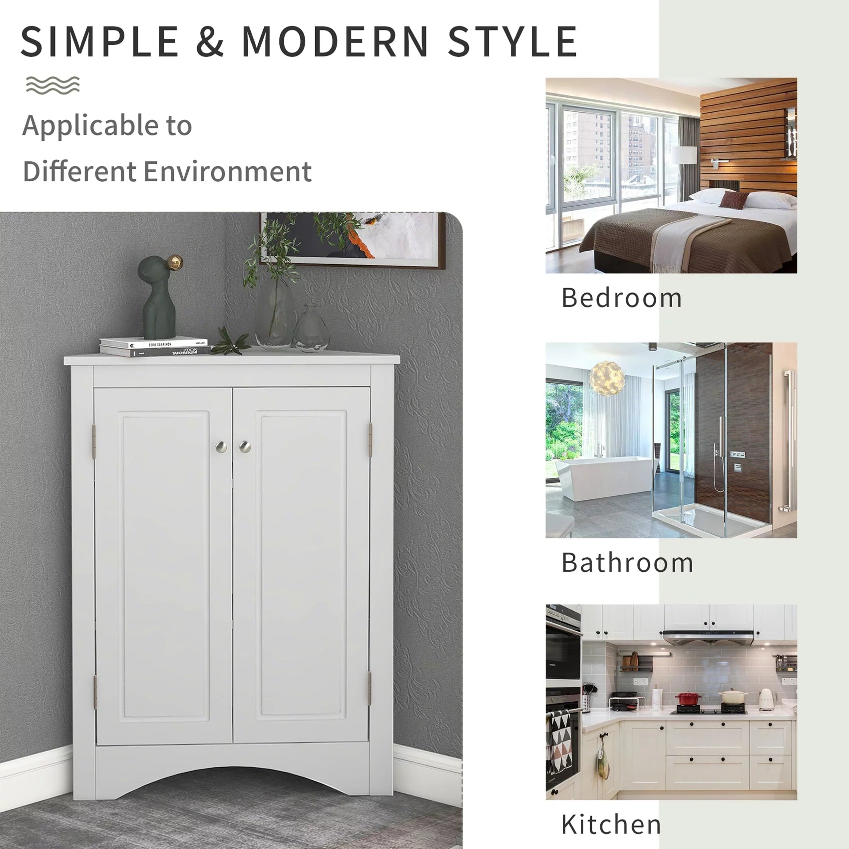 ANTSKU Corner Cabinet with Doors, 2 Adjustable Shelves, White Q2473