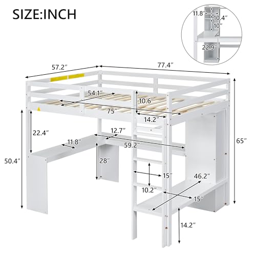 SOFTSEA Full Size Loft Bed with Desk & Wardrobe, White F150304