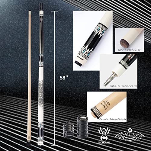 KONLLEN Pool Cue Stick Canadian Maple Billiard Cue Set with Extension and Case I6357