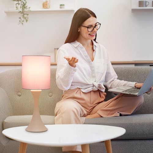 Dimmable Bedside Lamp with Touch Control, Beige Shade, LED Bulb Included S148