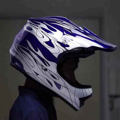 SLMOTO Dot Youth Kids Motocross Offroad Helmet with Goggles and Gloves Blue Skull D851858