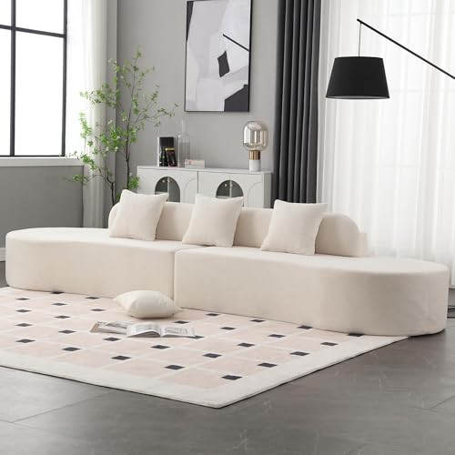 130.5" Modern Cloud Sectional Sofa 4-Seat Curved Modular Couch with 3 Pillows, Beige X220