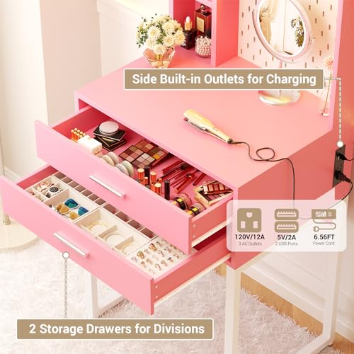 Black Vanity Desk with 4 Drawers and Charging Station O896
