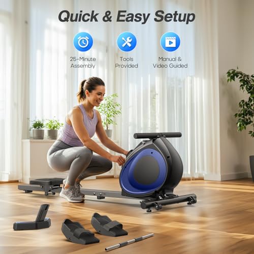 WELLFIT Magnetic Rowing Machine for Home, 300lbs Capacity, Quiet Compact Indoor Rower M52496