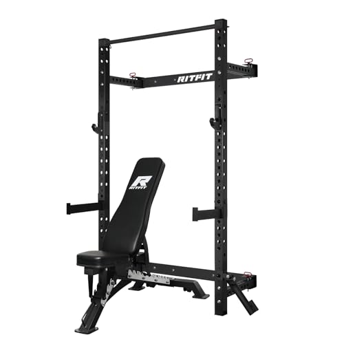 RitFit Multi-Functional Folding Squat Rack for Home Gym, Wall Mounted with Attachments V171188