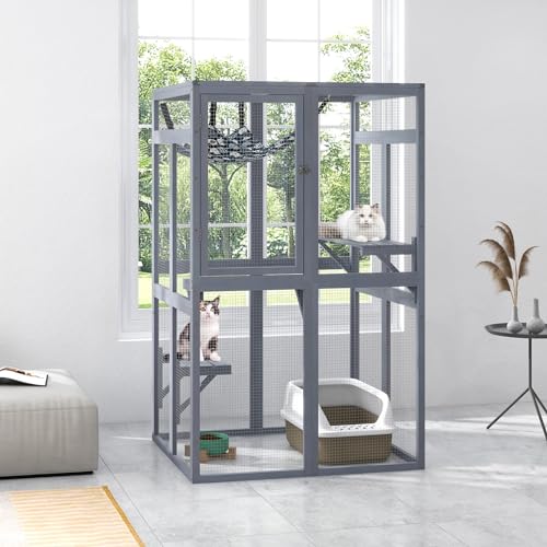 COZIWOW Catio Outdoor Cat Enclosure with Window Access, Wooden Kitty Cage, White T1021