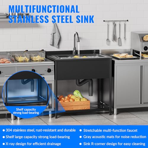 Stainless Steel Utility Sink with Faucet and Drain Kit I168