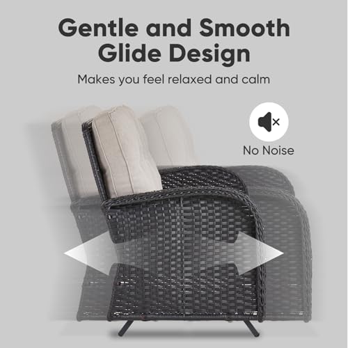 Outdoor Wicker Swivel Rocker Chairs Set of 2 with Rattan Side Table, Brown/Blue B592