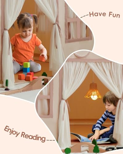 Kids Tent Playhouse with Star Lights, Flags and Tote Bags, Washable Teepee for Boys & Girls V1120