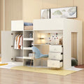 Harper & Bright Designs Full Size Loft Bed with Desk, Wood Full Loft Bed Frame with Built-in Wardrobe, Storage Shelves and Drawers, Gray