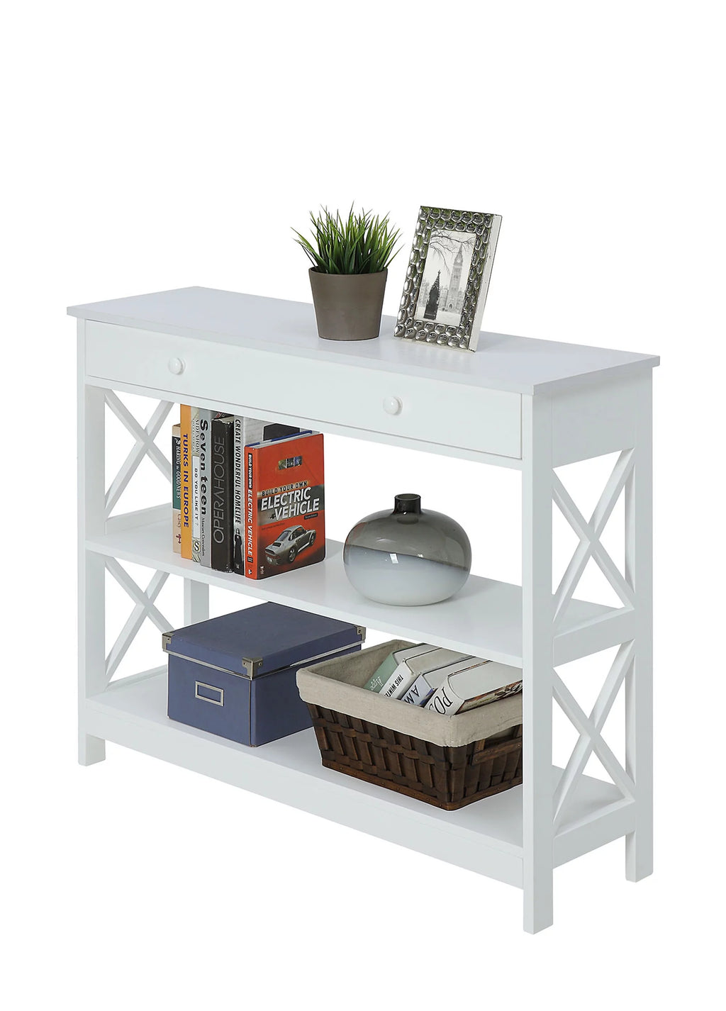 Convenience Concepts Oxford 1 Drawer Console Table with Shelves, White Z503