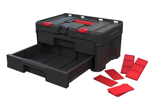 Keter Stack-n-Roll Modular Tools Organizer, 3 Piece Resin Rolling Tool Box, Black S451