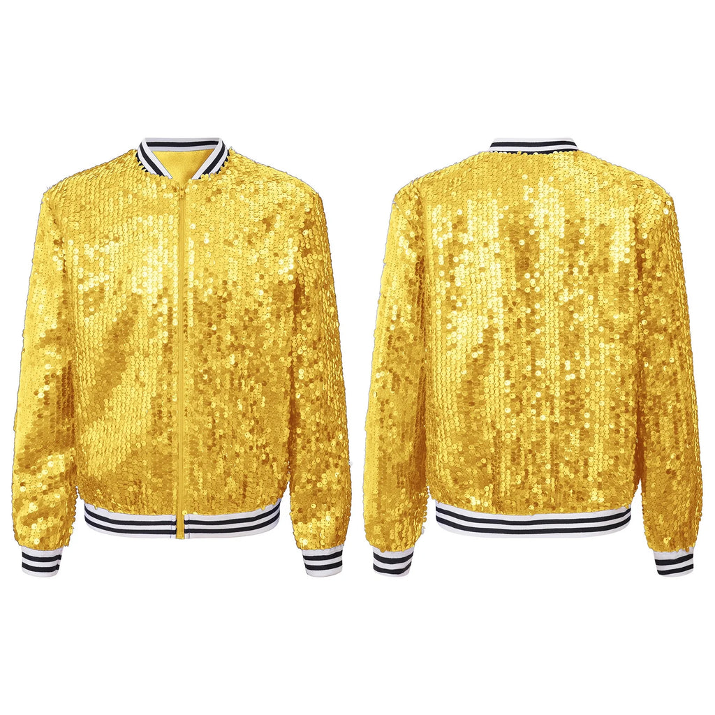 iEFiEL Girls Sparkle Bomber Flight Jacket Gold 14 D83510