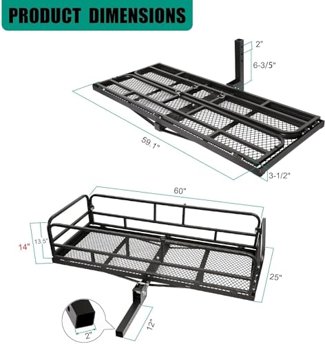 Folding Hitch Cargo Carrier 60 x 24 x 14 Inch, 500 lbs Capacity, 2" Receiver, Black G12377
