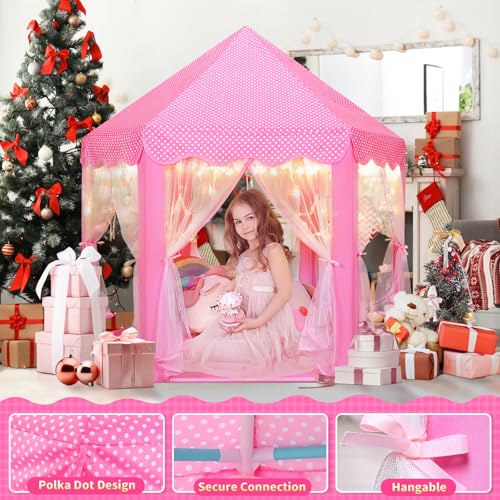 Monobeach Princess Tent Girls Large Playhouse with Star Lights L847553