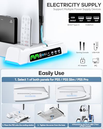 PS5 Stand with Dual Controller Charger for PlayStation 5 Disc & Digital Console W89004