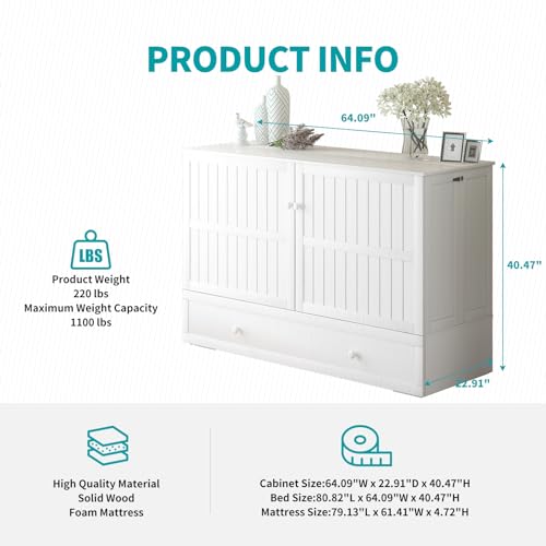 BALUS Queen Murphy Bed Cabinet with USB Charging Station, Cherry Q863