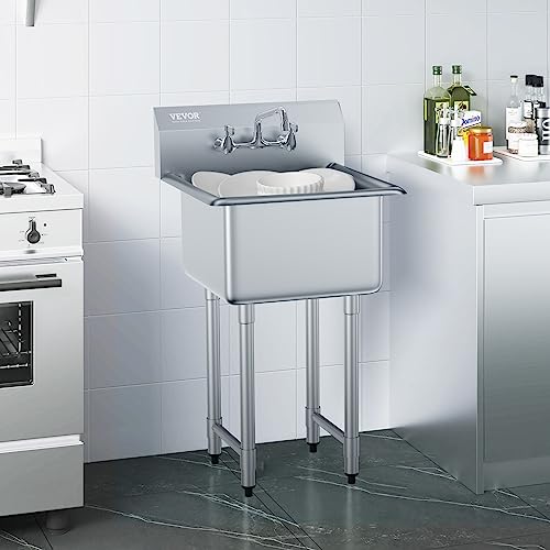 VEVOR Stainless Steel Prep & Utility Sink with Faucet and Legs, 21"x18" Single Bowl L5070