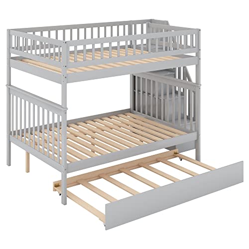 Harper & Bright Designs Twin Size Loft Bed with L-Shaped Desk and Stairs, Solid Wood, White D768