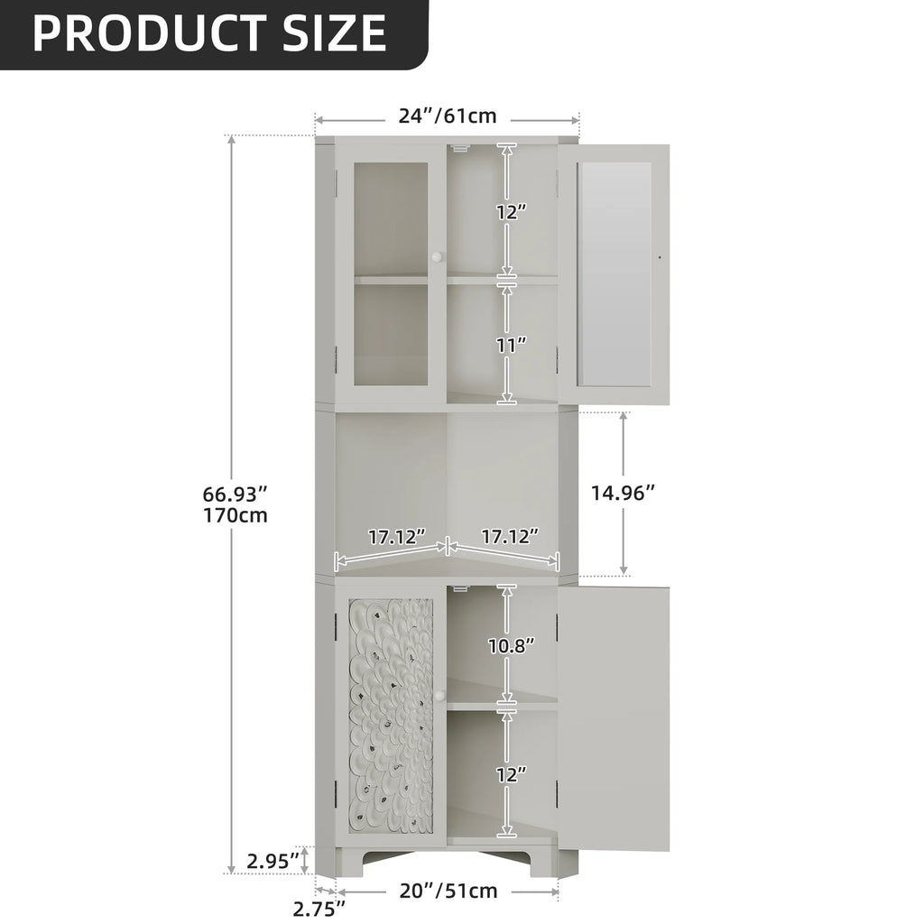 DWVO 67" Tall Corner Storage Cabinet with 4 Doors, White N91659