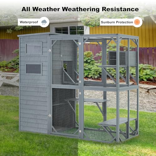 Mdeam Large Catio Outdoor Cat Enclosure with Weatherproof Roof, Grey Green W3403