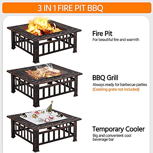 Yaheetech Fire Pit Table 32in Square Metal Outdoor Patio Fireplace L506