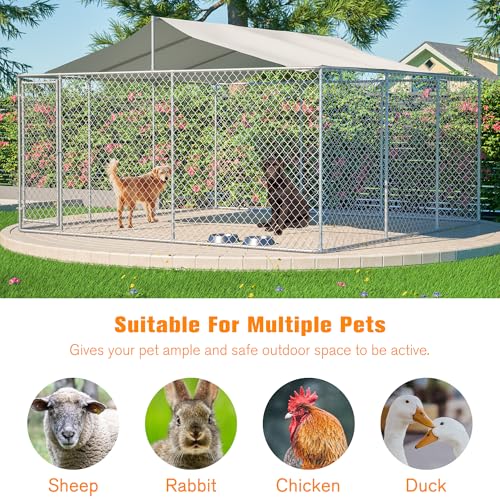 Large Outdoor Dog Kennel Heavy Duty Galvanized Steel with Waterproof Cover V616855