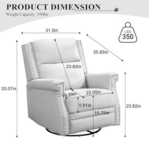 Wingback Swivel Recliner Chair, Mid Century Modern Boucle Accent Armchair (Beige) O425178