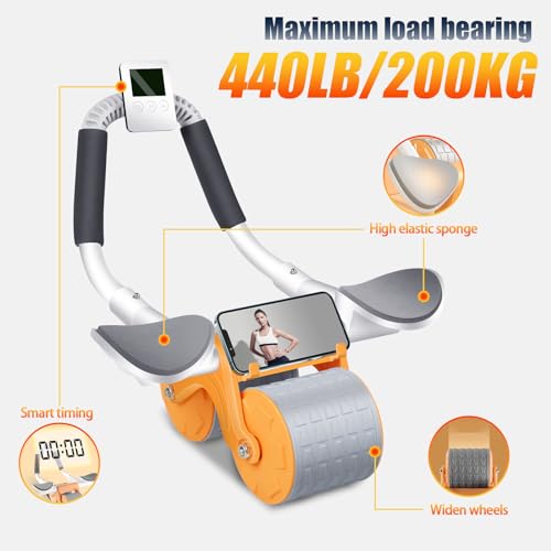 Ab Roller Wheel with Timer & Knee Mat, Automatic Rebound with Elbow Support D421